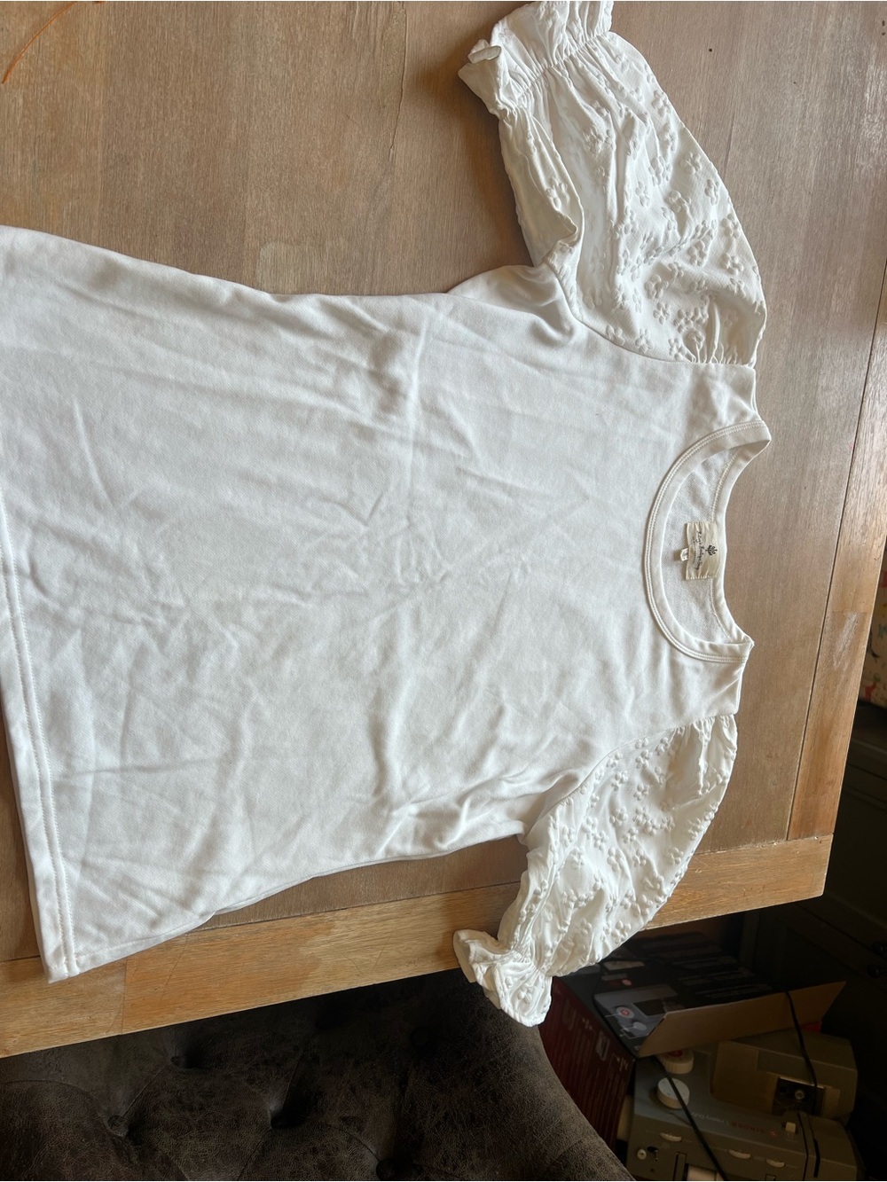 White Short Sleeve Puff-Sleeve Tee